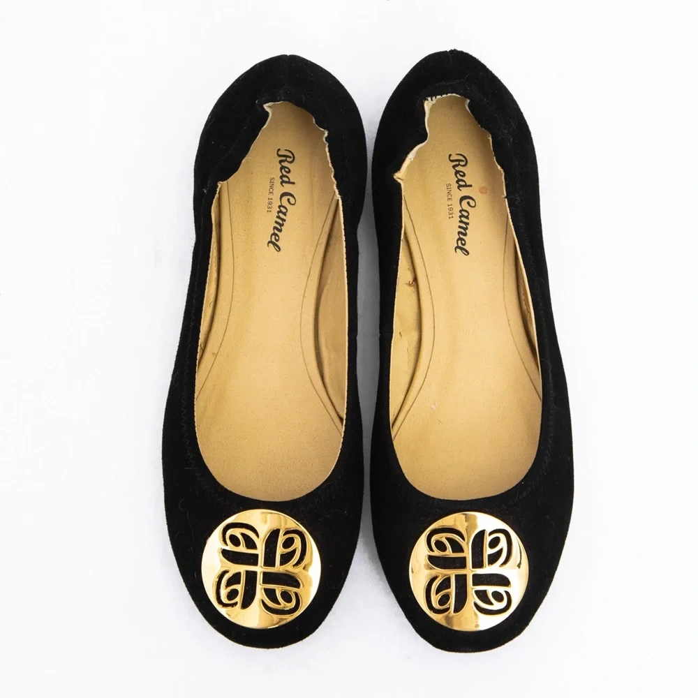 Suede leather ballet flat black with gold accents Red Camel 7